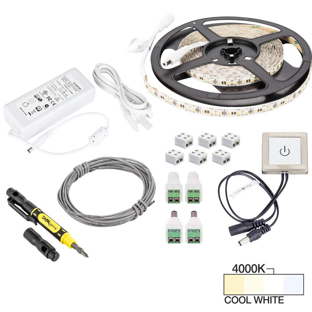 Task Lighting 16 ft 225 Lumens Per Foot Vivid Touch Dimmer Switch Tape Light Kit, 4000K Cool White